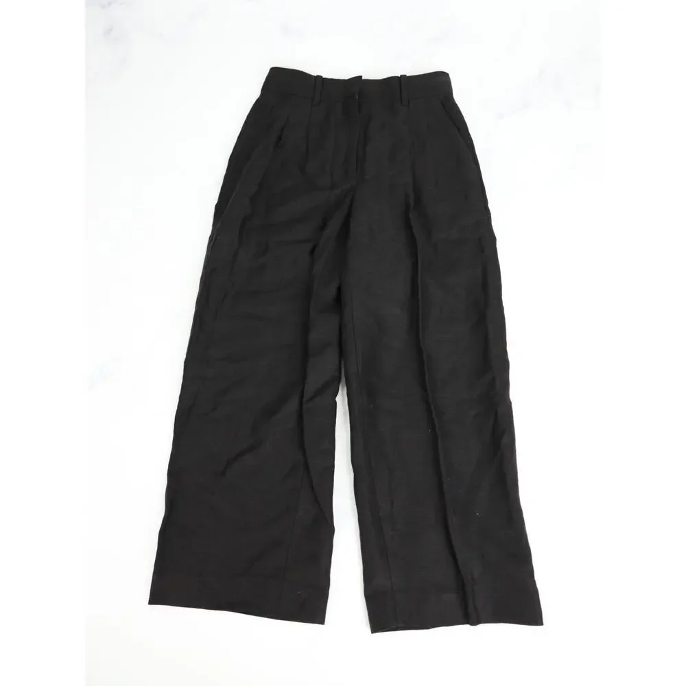 Wilfred Effortless Pant Size 0 Black Linen Blend  Summer Wide Leg Crop High Rise
